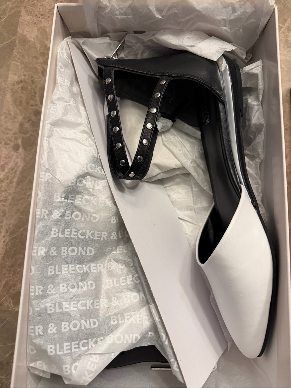 Bleecker & Bond Black and White Studded Slingback Flats